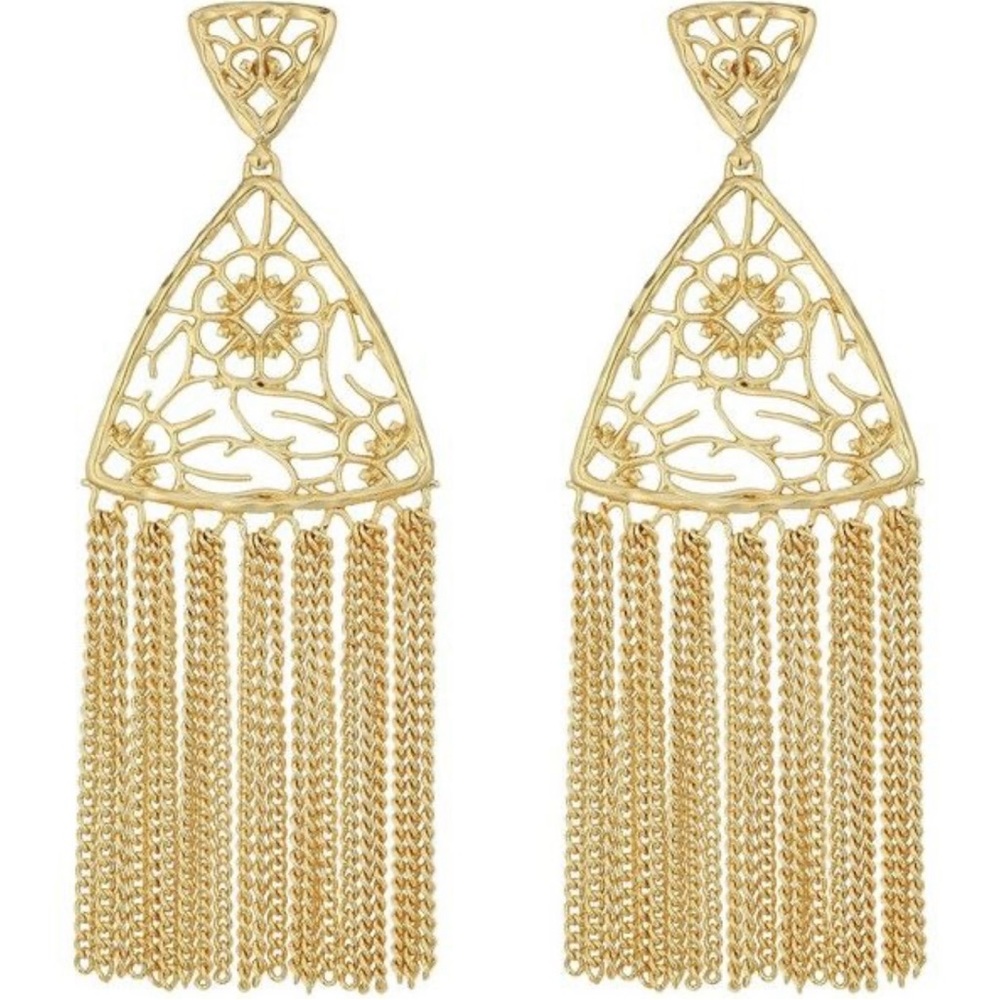 Kendra Scott Ana Filigree Flower Drop Fringe Dangle Earring Gold Tone